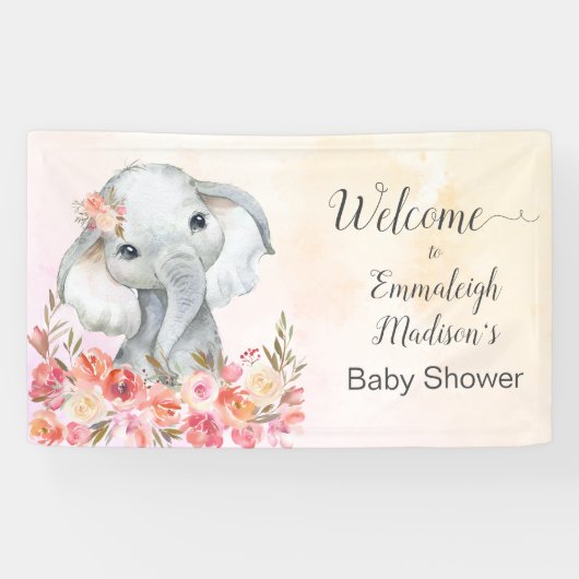 Elephant Baby Shower Boho Chic Willkommen Banner (Horizontal)