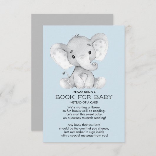 Elephant Baby Shower Book for Baby Card Begleitkarte (Vorne/Hinten)