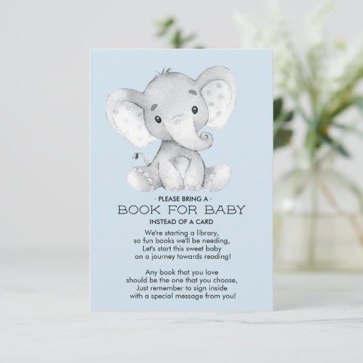 Elephant Baby Shower Book for Baby Card Begleitkarte (Stehend Vorderseite)
