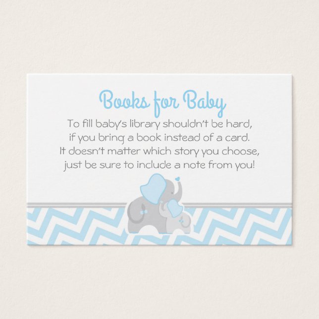 Elephant Baby Shower Book Request Card Blau Grau (Vorderseite)