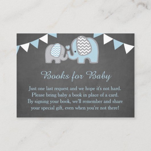 Elephant Baby Shower Book Request Card Boy Begleitkarte (Vorderseite)