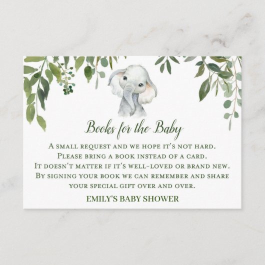 Elephant Baby Shower Books for Baby Insert Cards (Vorderseite)