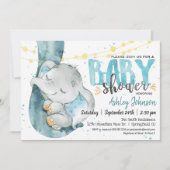 Elephant Baby Shower Boy, blaue Einladung (Vorderseite)