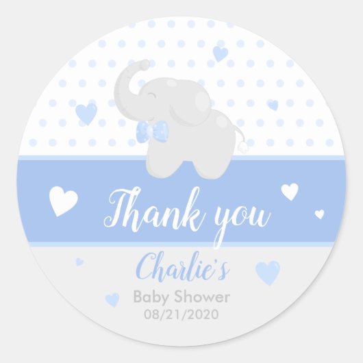 Elephant Baby Shower Boy Blue Danke Sticker (Vorderseite)