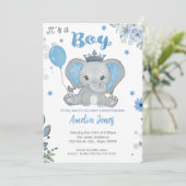 Elephant Baby Shower Boy Einladung (Stehend Vorderseite)
