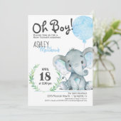 Elephant Baby Shower Boy Einladung (Stehend Vorderseite)