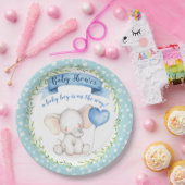 Elephant Baby Shower Boy in Watercolor Blue PLATE Pappteller (Party)