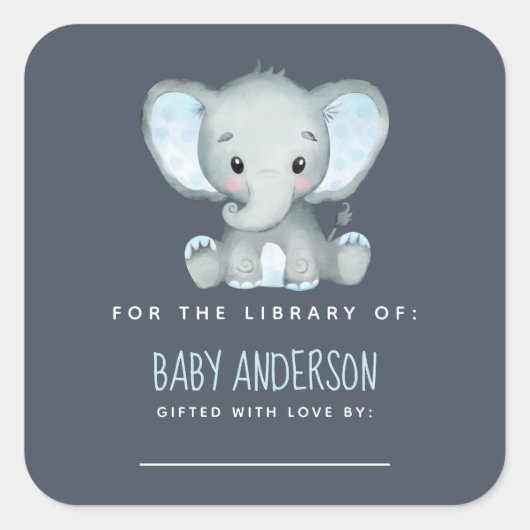 Elephant Baby Shower Buchzeichen Quadratischer Aufkleber (Vorderseite)