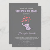 Elephant Baby Shower by Mail Lila und grau Einladung (Vorne/Hinten)