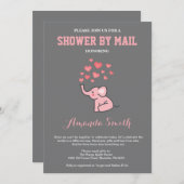 Elephant Baby Shower by Mail Pink und Grau Einladung (Vorne/Hinten)