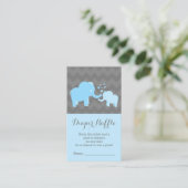 Elephant Baby Shower Diaper Raffle Ticket Blue Begleitkarte (Stehend Vorderseite)