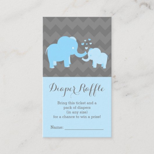 Elephant Baby Shower Diaper Raffle Ticket Blue Begleitkarte (Vorderseite)