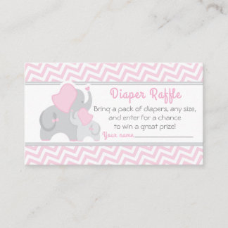 Elephant Baby Shower Diaper Raffle Ticket Pink Begleitkarte