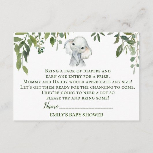 Elephant Baby Shower Diaper-Umlaufkarte Begleitkarte (Vorderseite)
