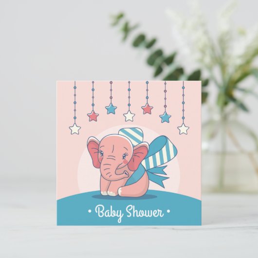 Elephant Baby Shower Einladung (Stehend Vorderseite)