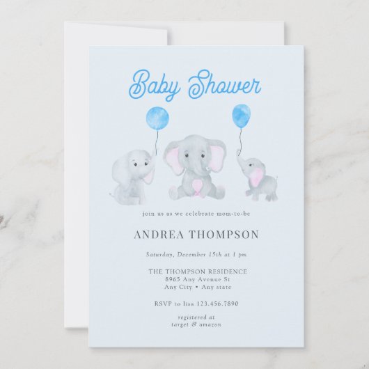 Elephant Baby Shower Einladung (Vorderseite)