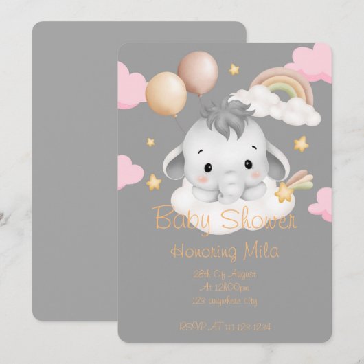 ELEPHANT BABY SHOWER EINLADUNG (Vorne/Hinten)
