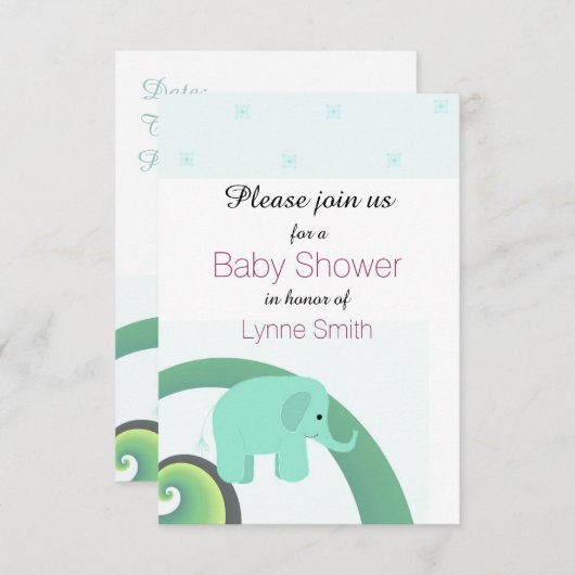 Elephant Baby Shower Einladung (Vorne/Hinten)