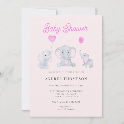 Elephant Baby Shower Einladung (Vorderseite)