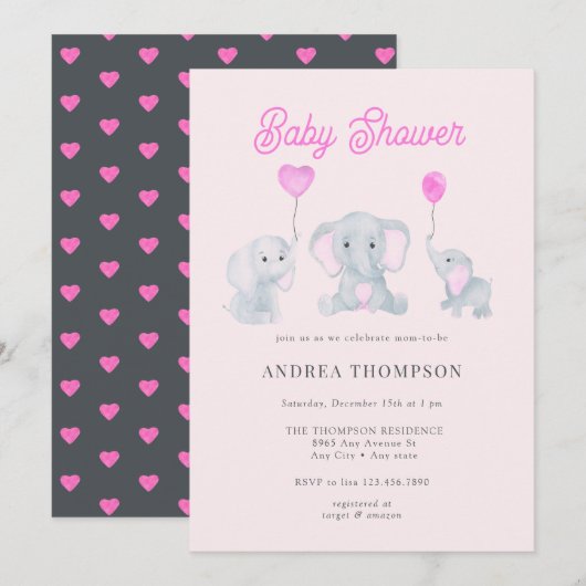 Elephant Baby Shower Einladung (Vorne/Hinten)