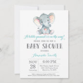 Elephant Baby Shower Einladung Aqua und Grau (Vorderseite)