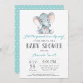 Elephant Baby Shower Einladung Aqua und Grau (Vorne/Hinten)