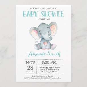 Elephant Baby Shower Einladung Aqua und Gray