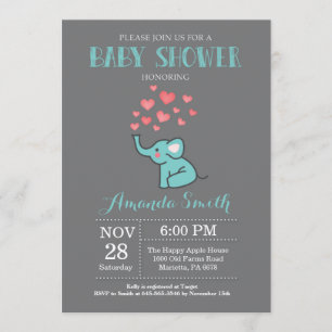 Elephant Baby Shower Einladung Aqua und Gray Boy