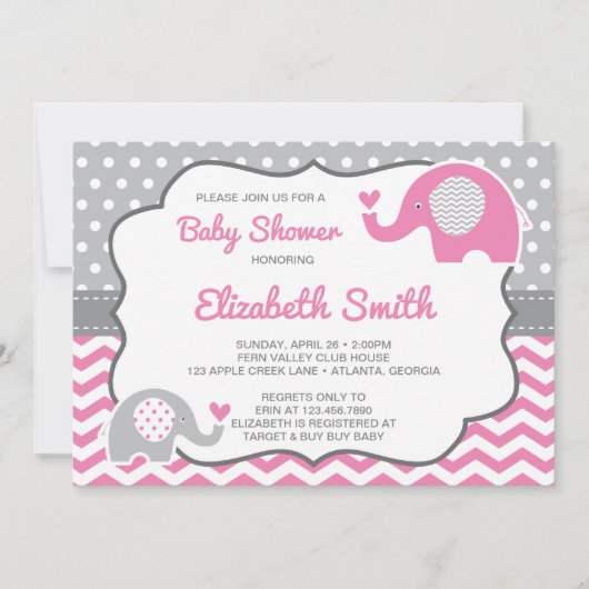 Elephant Baby Shower Einladung, bearbeitbare Farbe Einladung (Vorderseite)