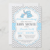 Elephant Baby Shower Einladung Blau und Grau (Vorderseite)