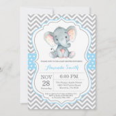 Elephant Baby Shower Einladung Blau und Grau (Vorderseite)