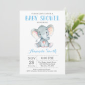 Elephant Baby Shower Einladung Blau und Grau (Stehend Vorderseite)