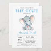 Elephant Baby Shower Einladung Blau und Grau (Vorne/Hinten)