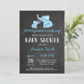 Elephant Baby Shower Einladung Blau und Grau (Stehend Vorderseite)