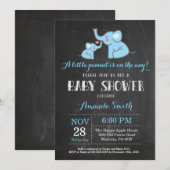 Elephant Baby Shower Einladung Blau und Grau (Vorne/Hinten)