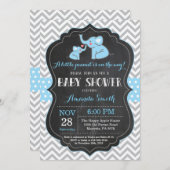 Elephant Baby Shower Einladung Blau und Grau (Vorne/Hinten)