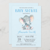 Elephant Baby Shower Einladung Blau und Grau (Vorne/Hinten)