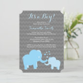 Elephant Baby Shower Einladung Blue Gray Zickzack (Stehend Vorderseite)