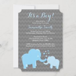 Elephant Baby Shower Einladung Blue Gray Zickzack