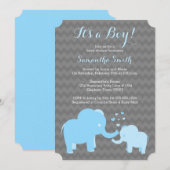 Elephant Baby Shower Einladung Blue Gray Zickzack (Vorne/Hinten)