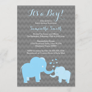 Elephant Baby Shower Einladung Blue Gray Zickzack