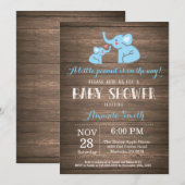 Elephant Baby Shower Einladung Blue Rustic (Vorne/Hinten)