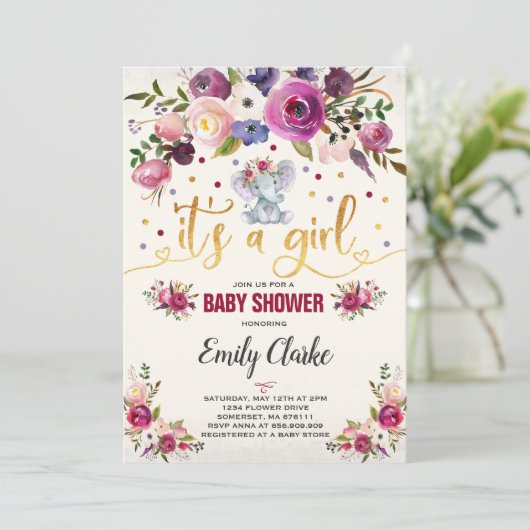 Elephant Baby Shower Einladung Boho Baby Dusche (Stehend Vorderseite)