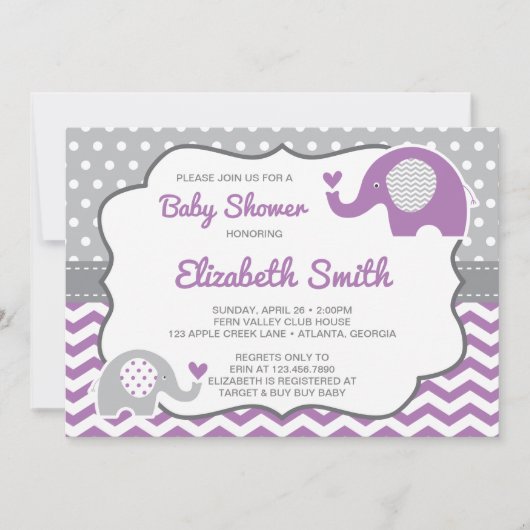Elephant Baby Shower Einladung, EDITABLE FARBE Einladung (Vorderseite)