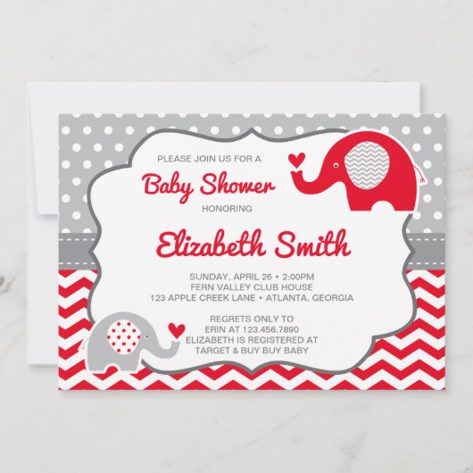 Elephant Baby Shower Einladung, EDITABLE FARBE Einladung (Vorderseite)