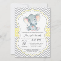 Elephant Baby Shower Einladung Gelb und Grau