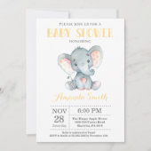 Elephant Baby Shower Einladung Gelb und Grau (Vorderseite)