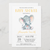 Elephant Baby Shower Einladung Gelb und Grau (Vorne/Hinten)