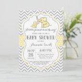 Elephant Baby Shower Einladung Gelb und Grau (Stehend Vorderseite)