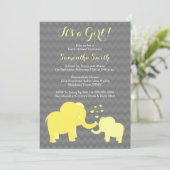 Elephant Baby Shower Einladung Gelb und Grau (Stehend Vorderseite)